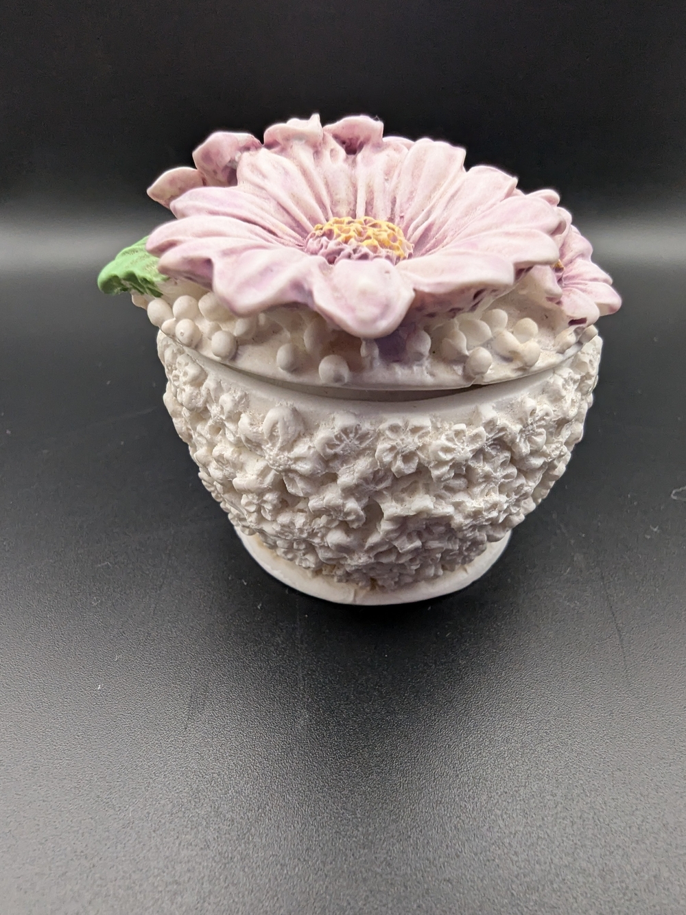 Floral Ceramic Trinket Box with Pink Flower Lid